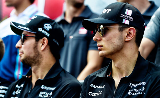 Esteban Ocon (FRA) Sahara Force India F1 Team with Sergio Perez (MEX) Sahara Force India F1. Canadian Grand Prix, Sunday 11th June 2017. Montreal, Canada.