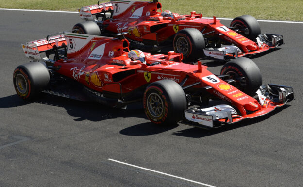 Sebastian Vettel & Kimi Raikkonen Ferrari on the podium Hungarian GP F1/2017