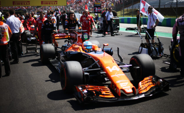 Hungaroring, Budapest, Hungary. . Sunday 30 July 2017. Fernando Alonso, McLaren MCL32 Honda, arrives on the grid.