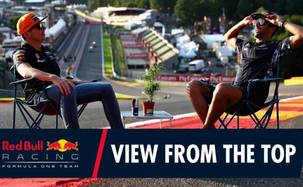 The view from the top! Daniel Ricciardo and Max Verstappen at the Belgian Grand Prix