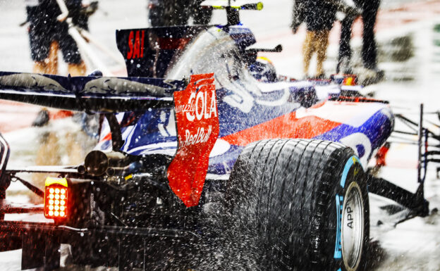 Autodromo Nazionale di Monza, Italy 2017 Water sprays from the rears of Carlos Sainz Jr, Toro Rosso STR12 Renault, in the pit lane.