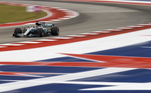 Lewis Hamilton driving the Mercedes W09 on COTA