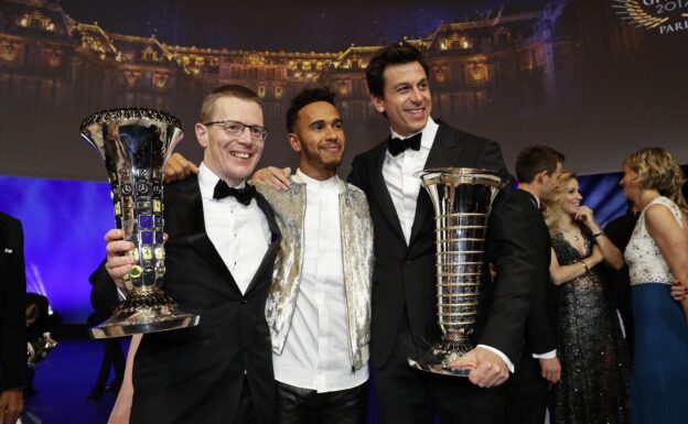 Lewis Hamilton and Toto Wolff during the FIA Prize Giving at Versailles on december 8 2017