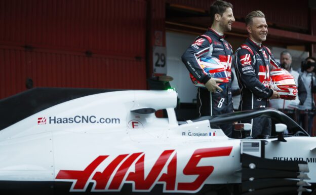 Romain Grosjean and Kevin Magnussen on track Barcelona testing day 1 2018