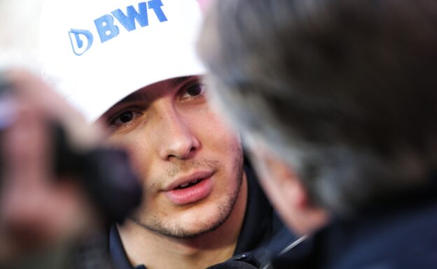 Esteban Ocon (FRA) Sahara Force India F1 Team with the media. Formula One Testing, Day 2, Wednesday 7th March 2018. Barcelona, Spain.