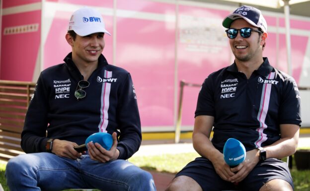 (L to R): Esteban Ocon (FRA) Sahara Force India F1 Team with Sergio Perez (MEX) Sahara Force India F1. Australian Grand Prix, Thursday 22nd March 2018. Albert Park, Melbourne, Australia.