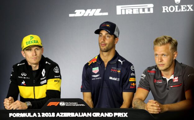 The FIA Press Conference Nico Hulkenberg; Daniel Ricciardo; Kevin Magnussen. Azerbaijan Grand Prix, 2018