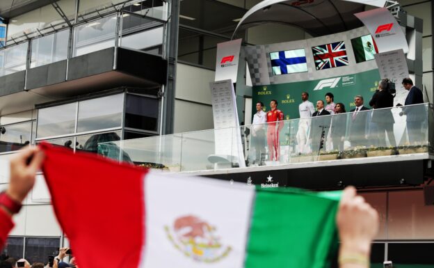 Kimi Raikkonen (FIN) Ferrari, second; Lewis Hamilton (GBR) Mercedes AMG F1, race winner; Sergio Perez (MEX) Sahara Force India F1, third. Azerbaijan Grand Prix 2018