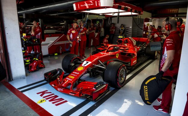 Ferrari SF71H with halo mirrors and winglets of Kimi Raikkonen