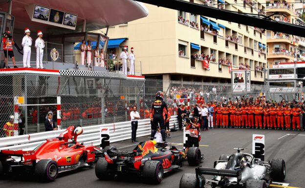 Race winner Daniel Ricciardo of Red Bull Racing celebrates in parc ferme during the Monaco Formula One Grand Prix at Circuit de Monaco on May 27, 2018 in Monte-Carlo, Monaco.