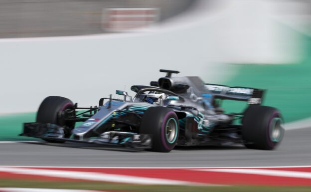 Valtteri Bottas testing the Mercedes AMG F1 W09 on Catalunya circuit in May 2018