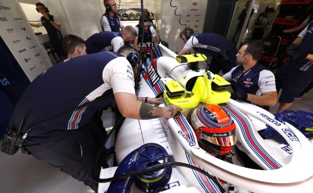 Circuit de Barcelona-Catalunya, Spain. Friday, 11 May 2018. Robert Kubica, Williams FW41 Mercedes, in the garage.c