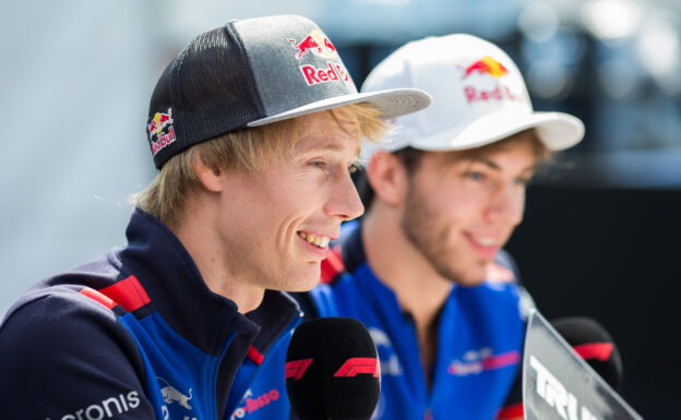 Brendon Hartley with Pierre Gasly of Scuderia Toro Rosso during previews ahead of the Canadian Formula One Grand Prix 2018