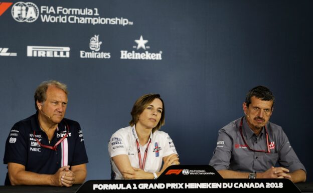 The FIA Press Conference (L to R): Robert Fernley (GBR) Sahara Force India F1 Team Deputy Team Principal; Claire Williams (GBR) Williams Deputy Team Principal; Guenther Steiner (ITA) Haas F1 Team Prinicipal. Canadian Grand Prix, Friday 8th June 2018. Montreal, Canada.