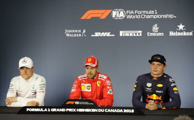 Press conference after racing in Canada 2018 with Bottas, Vettel and Verstappen