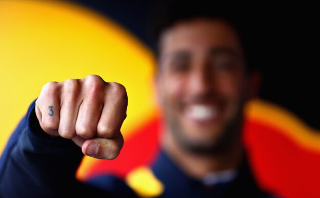 A detail image of the number 3 tattoo on the finger of Daniel Ricciardo of Australia and Red Bull Racing before the Formula One Grand Prix of Belgium at Circuit de Spa-Francorchamps on August 26, 2018 in Spa, Belgium.