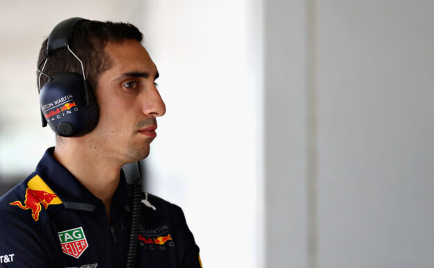 Sebastien Buemi of Switzerland and Red Bull Racing looks on during qualifying for the Formula One Grand Prix of Japan at Suzuka Circuit on October 6, 2018 in Suzuka.