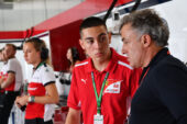 Giuliano Alesi, Trident GP3 driver and Jean Alesi, in the Alfa Romeo Sauber F1 Team garage at Formula One World Championship, Rd17, Japanese Grand Prix, Qualifying, Suzuka, Japan, Saturday 6 October 2018.