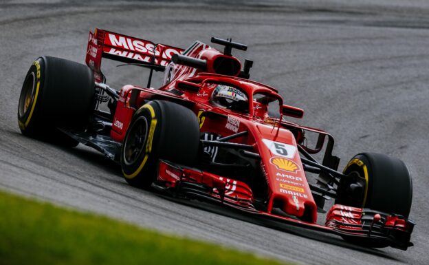 Sebastian Vettel driving the Ferrari SF71H in Brazil (2018)