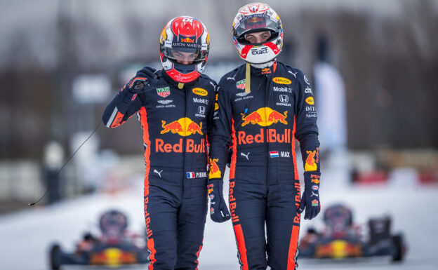 Max Verstappen and Pierre Gasly performing at the Bulls on Ice in Biddinghuizen, The Netherlands on February 4, 2019