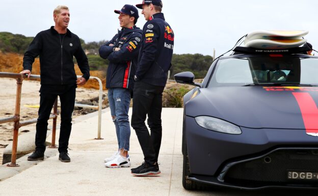 Max Verstappen & Pierre Gasly prepare to go surfing with surf legend Mick Fanning