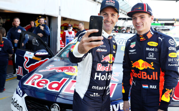 Max Verstappen and V8 Supercars driver Jamie Whincup of Australia prepare for a lap in the Holden ZB Commodore during previews ahead of the F1 Grand Prix of Australia at Melbourne Grand Prix Circuit on March 14, 2019 in Melbourne, Australia.