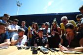 Max Verstappen of Netherlands and Red Bull Racing talks to the media in the Paddock during previews ahead of the F1 Grand Prix of France at Circuit Paul Ricard on June 20, 2019 in Le Castellet, France.