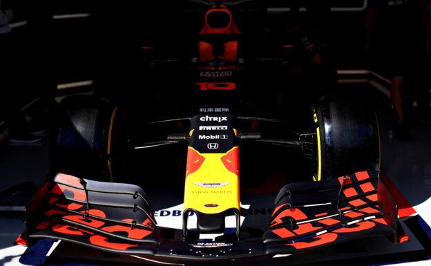 The car of Pierre Gasly of France and Red Bull Racing is seen in the garage during previews ahead of the F1 Grand Prix of France at Circuit Paul Ricard on June 20, 2019 in Le Castellet, France.