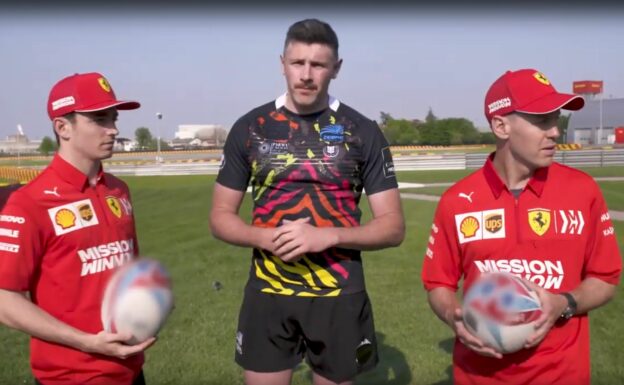 Vettel and Leclerc How to play rugby