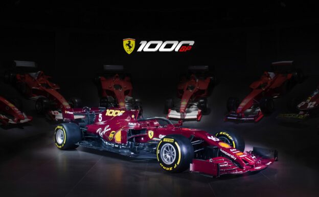 The Ferrari SF1000 in the 1000th race livery