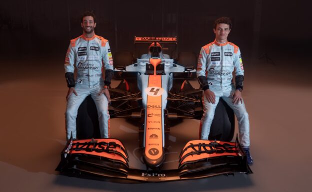 Norris & Ricciardo reveal their special Gulf-inspired helmets