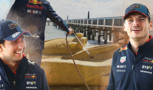 Max and Checo Destroy F1 Sand Sculpture!